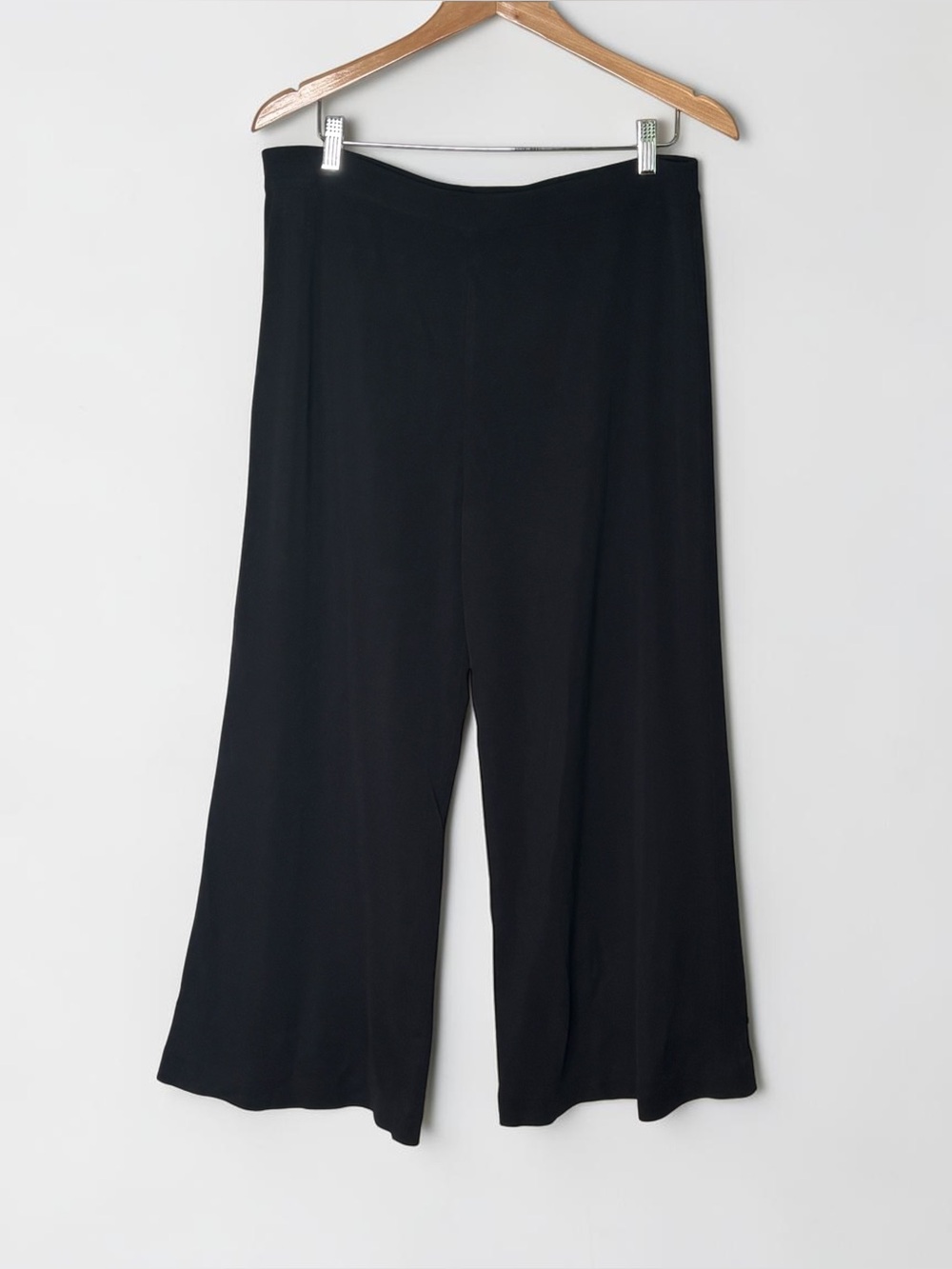 Misook Knit Wide Leg Pants 0X Black Pull On Elastic Waist Flowy Travel Classic